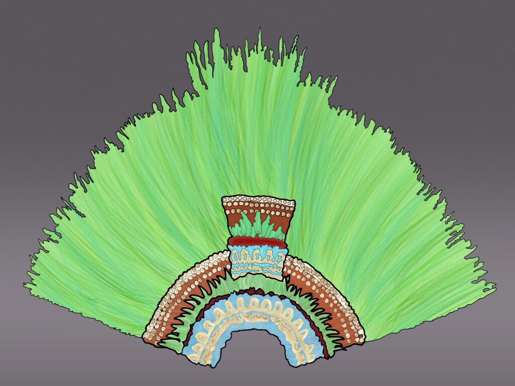 Hier sehen Sie die sogenannte Federkrone Moctezumas.
