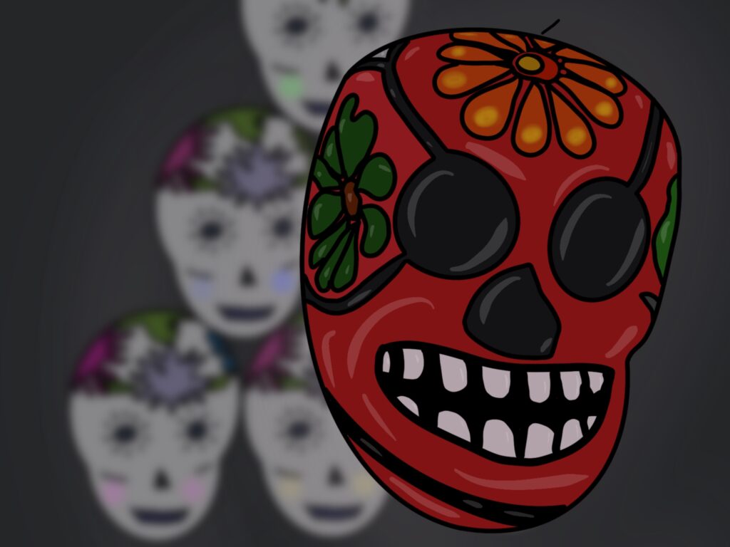 Hier sehen Sie Typisierungen der bekannten mexikanischen Totenköpfe des Día de los Muertos